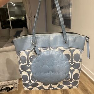 Coach Blue and Cream Tote Bag